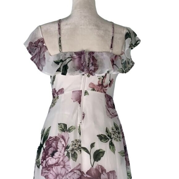 Trac Floral Off the Shoulder Maxi Dress S White Floral Zip Lined Adjustable - Picture 4 of 8